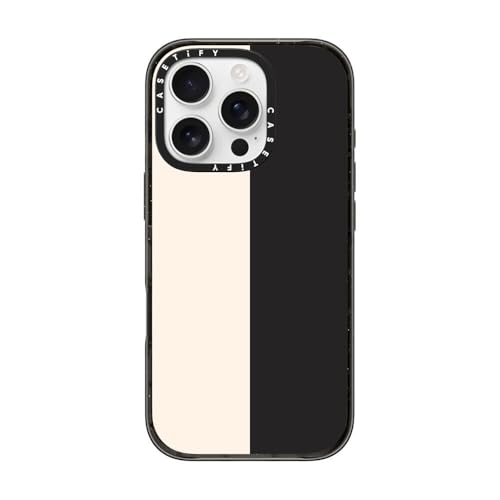 CASETiFY Impact Case for iPhone 16 Pro [Slim / 8.2 ft. 4X Military Grade Drop Protection/Compatible with Magsafe] - White/Black Colorblock - Clear Black