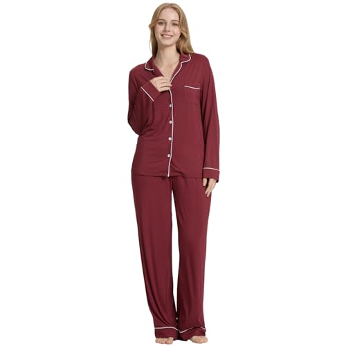 TOSMO Women Pajama Sets Viscose from Bamboo Long Sleeve Sleepwear