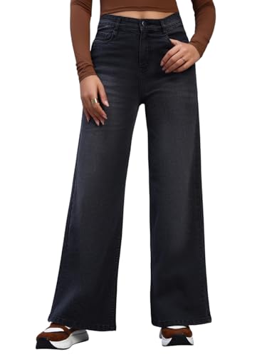 Image of Amazon Brand - INKAST Women High Rise Wide Leg Full Length Cotton Poly Lycra Jeans | Casual Denim Wear