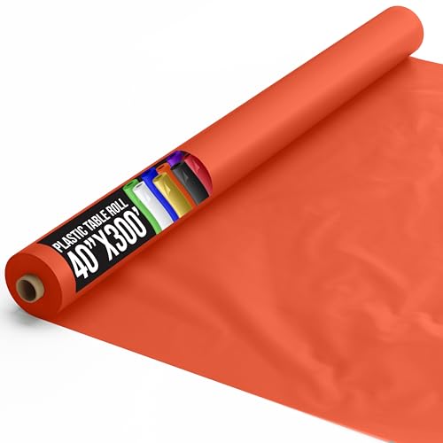 Exquisite Party Solids Orange Plastic Table Cover Roll 40" X 300' Table Cloth Plastic Cover Roll - Premium Quality Thick 0.5 MIL Banquet Rolls - Disposable Tablecloth Rolls by Party Solids - Used condition - US$24.64
