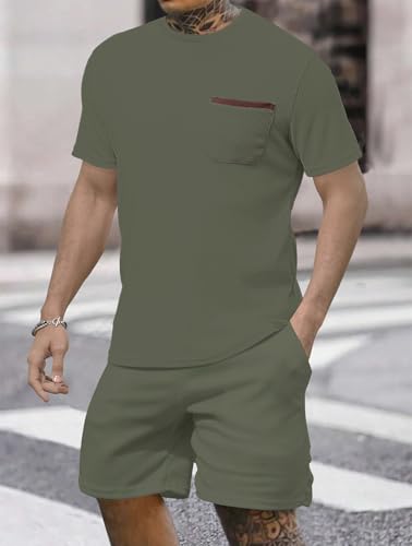 Annystore Mens Shorts Sets 2 Piece Outfits Summer Tracksuit Waffle Short Sleeve T Shirts and Shorts Set Beach Outfits3