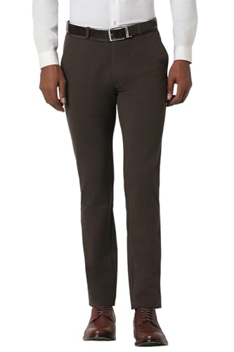Peter England Men Brown Textured Super Slim Fit Formal Trousers Deal