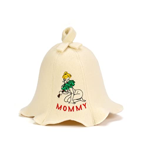 SAUNA GURU Mommy Hat, 100% Organic Wool Felt Cap, Banya Hair Protector, Embroidered Accessory, Russian Hat, Gifts for Men and Women