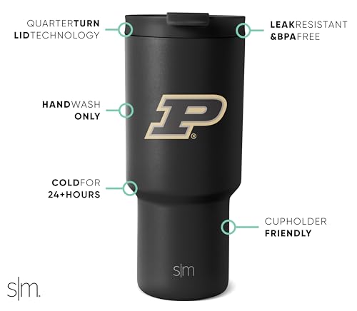 Image of Simple Modern Purdue Boilermakers Tumbler with Straw | 30oz | Collegiate | Trek Officially Licensed Purdue University Insulated Water Bottle, Travel Mug | Football Gift for Men, Dad, Him, Her