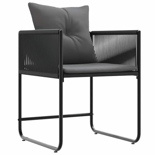 XHNIFBN Juego de 4 sillas de jardín negro antracita 53,5 x 50,5 x 80 cm de ratán sintético resistente a la intemperie con cojines acolchados, diseño moderno y robustez para terraza, balcón y jardín