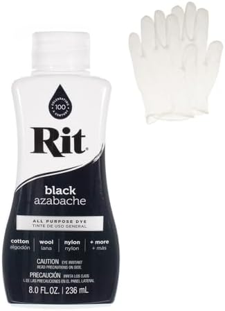 Rit Dye – Liquid Fabric Dye for Crafting, Clothing, and Décor – 8 oz. Bottle – Black (Gloves Included)