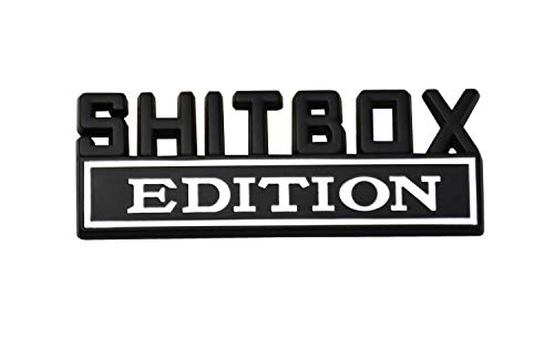 Image of 1Pc Metal Shitbox Edition CAR Emblem Badge 3D Sticker Decal Compatible with F-150 F250 F350 Silverado 1500 2500 3500 (Black White)