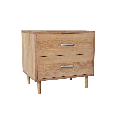 La mejor comparación de Buros Baratos más recomendados. 42 TOPLIVING Buró para Recámara o Mesa Auxiliar para Sala Moderna con Cajones Espaciosos, Mesa de Noche Minimalista Estilo Madera Roble de MDF Color Café Claro