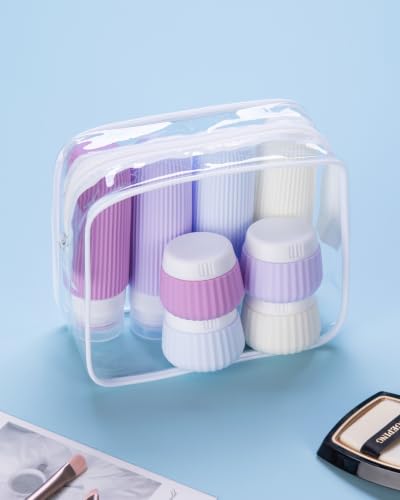 Image of Mrsdry Travel Bottles for Toiletries 8 Pack, Tsa Approved Travel Size Toiletries 3 oz, Travel Containers for Toiletries, with Clear Bag, Leak Proof Silicone Squeezable Travel Essentials Creams Jars