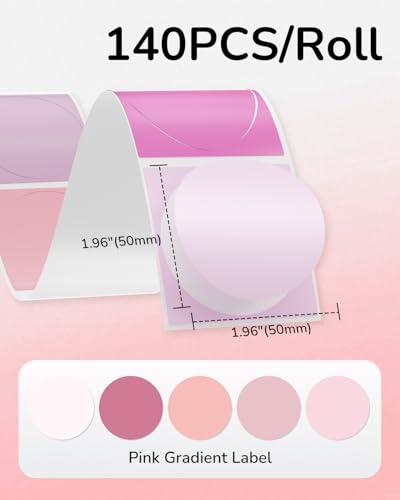 Image of Phomemo Round Labels- Pink Gradient 5 Colors Thermal Labels, 2 Inch Circle Self-Adhesive Stickers for M110 /M100 /M220 /M250 Label Printers, Thermal Paper for Gift, Candle, Logo, Baking Box, 140pcs /Roll