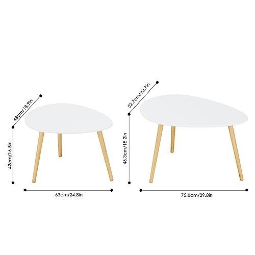 FOREHILL Coffee Table Set of 2 White Nest of Tables Oval Side End Table for Living Room Small Space Modern - Image 3