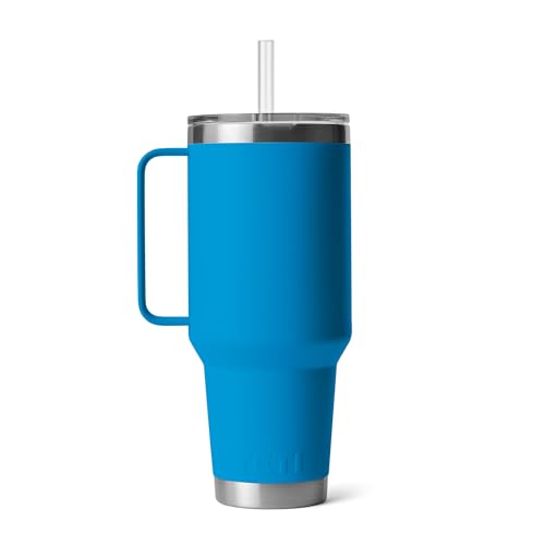 Image of YETI Rambler 42 oz Tumbler with Handle and Straw Lid, Travel Mug Water Tumbler, Vacuum Insulated Cup with Handle, Stainless Steel, Big Wave Blue