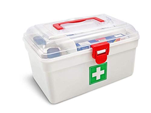 Image of EMNDR 2 Layers Portable Medicine Storage Box Organizer with Compartments Family Emergency Kit Storage Box with Clear Cover, Rectangular