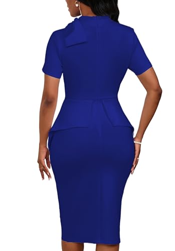 Image of PerZeal Women's Fashion Peplum Bodycon Short Sleeve Work Dresses Bow Club Ruffle Pencil Formal Cocktail Dress