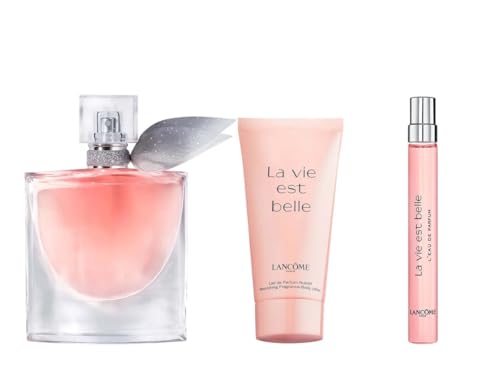 Lancôme La Vie Est Belle Eau de Parfum & Set de ojos: EdP 50 ml, EdP tamaño de viaje 10 ml, loción corporal de 50 ml, máscara Hypnôse Mini, set de regalo, aroma afrutado, crema corporal, mini máscara