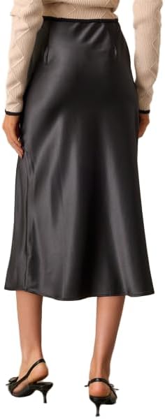 Satin Midi Skirts Women Silk High Waist Split Thigh Front Bodycon Hidden Elastic Waistband Skirt with Slit - Image 4