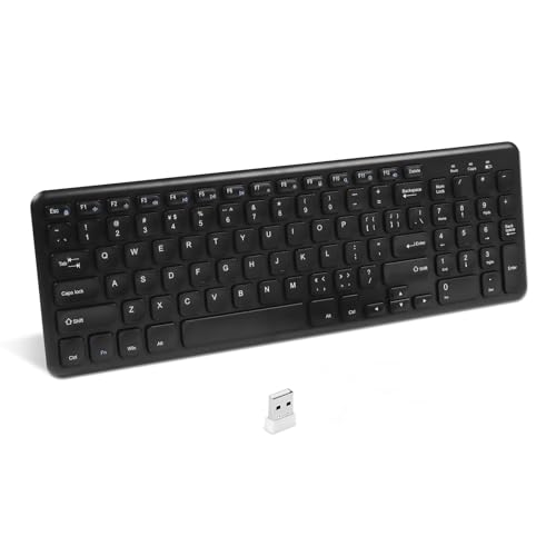 ワイヤレスキーボード 2.4G USB 超薄型 96キー 静音 電池式 シンプル 軽量 英語配列 テンキー付き パンタグラフ PC ノートパソコン コンピューター用 Windows Mac Chrome OS 対応(ブラック)