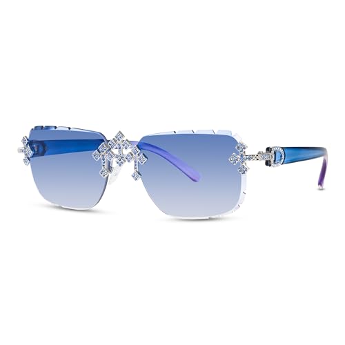 Iced-Out Triple Cross Sunglasses - Diamond-Cut Frameless Shades for Women, Hip-Hop Luxury Eyewear2