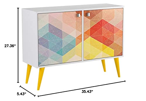Manhattan Comfort Avesta Double Side Table 2.0 Collection Free Standing Modern Side Table / Tv Stand With Storage Includes 2 Doors With 3 Shelves And Features Splayed Legs, White/Stamp/Grey Legs #TOP5