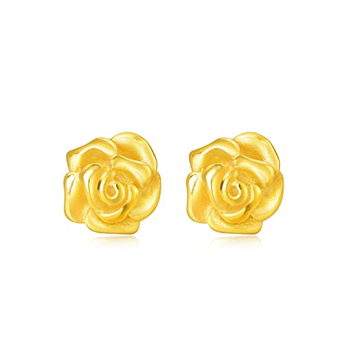 CHOW SANG SANG 999.9 24K Solid Gold Roses Stud Earrings for Women 68730E4
