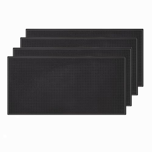 4 Pack Bar Mat, Dish Drying Mat, Large 31.5in x 12in Rubber Thick Durable Service Bar Mat for Home Kitchen Countertop Mat, Espresso Coffee Bar Mat, Black