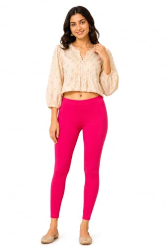 Image of Women's Cotton Lycra Ankle Length Leggings | Regular Rise, Soft 4 Way Stretch Fabric | Casual & Ethnic Wear