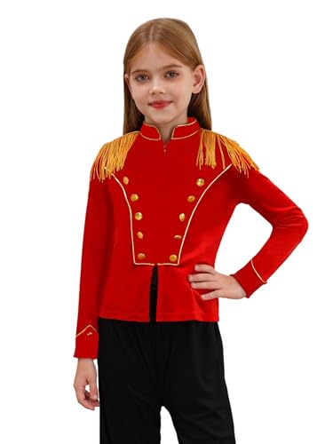 Sywiyi Kids Drum Major Drummer Outfits Velvet Tassels Coat Circus Ringmaster Jacket Marching Band Uniform