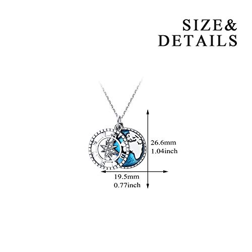 YFN Compass Pendant Necklace Sterling Silver Navy Anchor Travel Map Necklace for Women Men 18"4