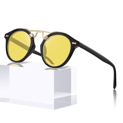 STGATN Pro Night Vision Glasses for Women Driving, Needn't Polarized at Night, Round Retro Trendy Double-Bridge UV Protection2