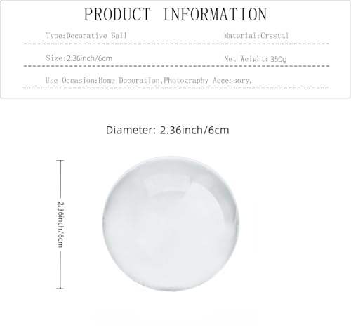 YingErTool K9 Glaskugel Fotografie Kugel 60mm, Klare Kristallkugel Lensball für Fotografie, Glas Kugel Wahrsager & Meditation für Zuhause, Büro, kein Ständer