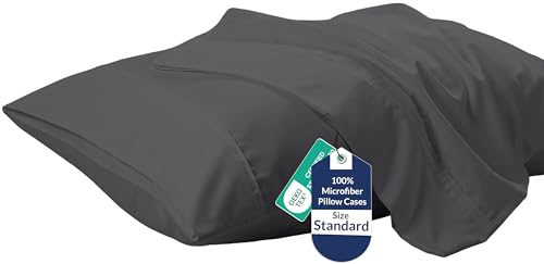 Image of Royale Linens Standard Pillowcase Set of 2 - Bed Pillow Cover - 20 inchx26 inch - Grey Pillowcases - 1800 Brushed Microfiber, Wrinkle & Fade Resistant - Soft & Cozy- Standard Size Pillow Case (STD, Grey)
