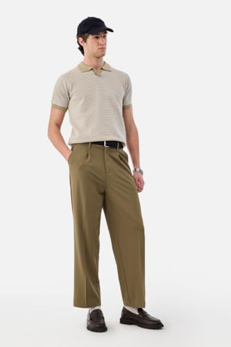 Image of SNITCH Men Trousers Formal Wear | Relaxed Fit Pleated Front Straight Leg Plain Design | Durable Polyester Blend for Office & Business Meetings