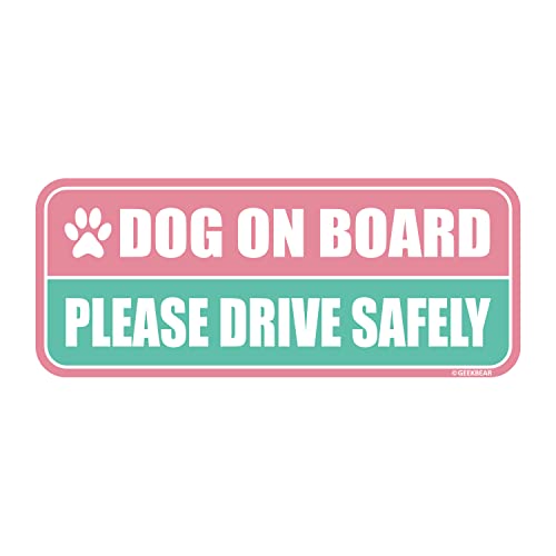 Image of GEEKBEAR Dog on Board Car Magnet - Colorful, Reflective, Weather-Resistant - Rectangular 8.7 x 3.5 in (Light Pink /Turquoise)