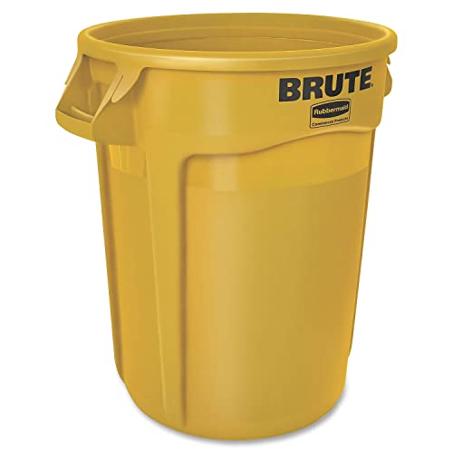 Rubbermaid Commercial Products BRUTE 32G Yellow Vented Trash Container, for Landscapers/Construction Sites/Restaurants/Back of House/Offices/Warehouses/Commercial Environments