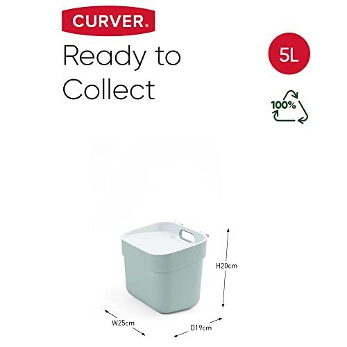 Curver Ready to Collect 100% Recycled 5L Kitchen Accessories Recycling Lift Top Bin Green with Light Grey Lid - Image 7