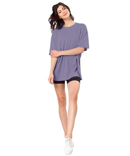 Image of SHODOX Women's Cotton Blend Oversized Drop Shoulder Solid T-Shirt(Pack of 1)