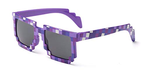 Kizrr - Kids Size - 8-Bit Pixel Pixelated Gamer Sunglasses - Retro Geeky Thug Life (Purple)