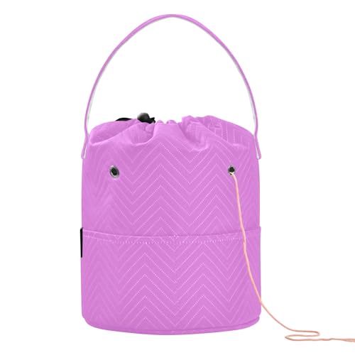 Bolsa de tricô, bolsa de fio magenta lavanda com furos, sacos de tricô para carregar e guardar suprimentos de tricô