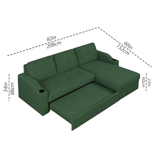 Image of Casaliving Ravonna RHS 4 Seater L Shape Corner Sofa Cum Bed for Living Room (Green Fabric) Premium Fabric Sofa