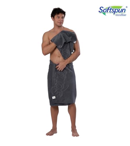 SOFTSPUN Microfiber Hair & Face Care Bath Towel 5 pc 40x60cm 340 GSM Grey Ultra Absorbent Super Soft & Comfortable, Quick Drying for Men & Women Daily Use (Pack of 1, Extra Large Size, Unisex)