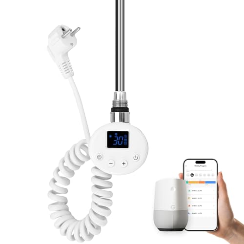 EMKE Heizstab mit Thermostat für Badheizkörper 1200W, Smart WiFi Heizpatrone aus Edelstahl für Heizkörper Handtuchheizkörper Handtuchwärmer Elektrisch Weiß