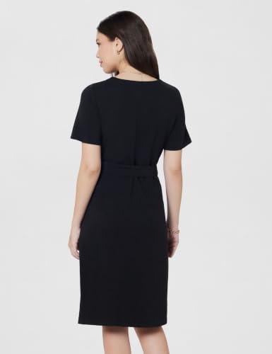 Image of Amazon Brand - Symbol Women's Cotton Blend Seersucker Knit Button-Down Dress | Belted Waist, Short Sleeve, Knee Length (Available in Plus Sizes)