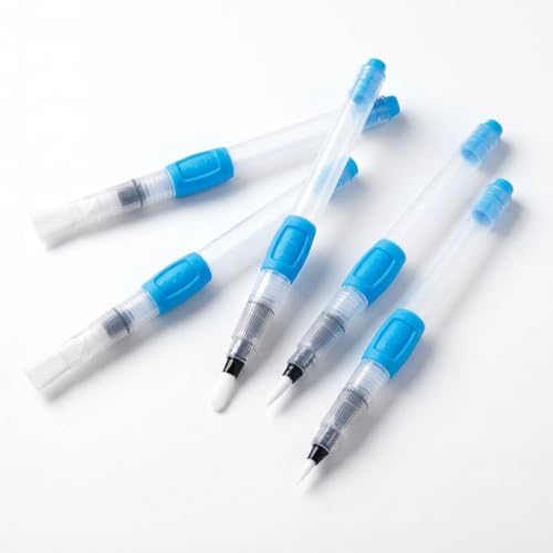 Water Brush Pens 6pcs Leak-Proof Refillable Watercolor Pens Includes Pointed & Flat Tip Styles Portable Water Brushes for Artists Beginners Adults