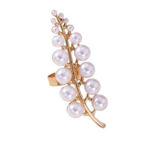 GYRMMUE Vintage Pearl Stacking Ring,Promise Pearl Knuckle Rings Adjustable Open Pearl Flower Finger Ring Trendy Personality Statement Jewelry for Women