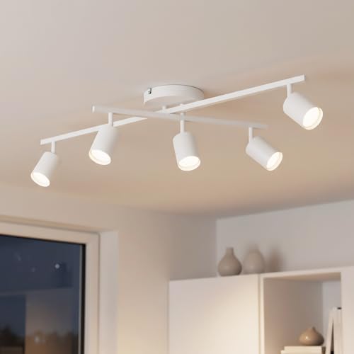 LVWIT LED Deckenstrahler Weiß 5 Flammig Spots Deckenleuchte GU10 Deckenspots Küche Schwenkbar Modern Wohnzimmerlampe Deckenlampe Strahler für Esszimmer Schlafzimmer Flur- Ohne Leuchtmittel