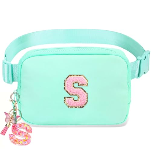 Image of Birthday Gifts for Teenager Girls Kids - Personalized Belt Bag for Girls Women Fashion Waist Packs Trendy Travel Fanny Pack Crossbody Bags with with Initial Letter Patch Cute Stuff Mint Green S