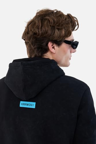 Image of SNITCH Men Casual Hoodie | Regular Fit Hooded Collar & Washed Graphic Print Pullover | Breathable Cotton Blend Fleece Fabric with Kangaroo Pocket for Daily Winter Wear |