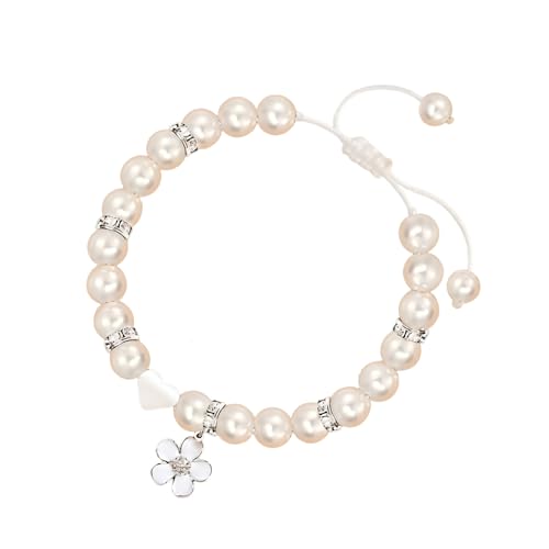 Nzexlyva White Shell Pearl Bracelet, Adjustable Cross Beaded for Bridesmaid Gift, Girls Pearl Bracelet Christening,Gifts of Maid of Honour Girls Will Be Girl, Birthday, Wedding, Christmas