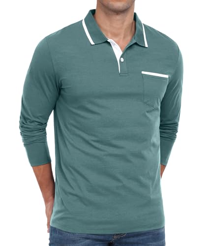Camiseta polo para hombre Askdeer de manga larga, algodón suave, clásica con bolsillo, para golf y uso casual miniatura 2