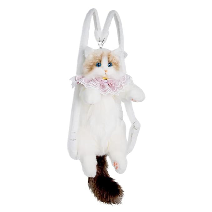 Realistic Cat Plush Backpack for Kids | Cute Kitty Stuffed Animal School Bag | Soft Kawaii Plush Backpack with Adjustable Shoulder Straps | Lightweight Bag for Boys & Girls-image-48